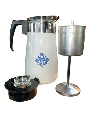 Vintage CorningWare Blue Cornflower Coffee Percolator 9 Cup MCM Retro Pyroceram